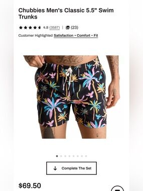 chubbies Black Tropical Palm Print Swim Trunks